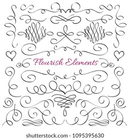 Classic elegant flourish decorative elements. Royal calligraphic swirls line vector collection. Illustration of filigree ornament victorian line elegant, swirl wedding