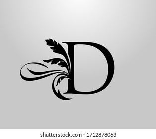 Classic Elegant letter D Floral logo. Vintage drawn emblem for book design, weeding card, brand name, business card, Restaurant, Boutique, Hotel. 