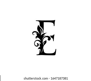 Classic Elegant letter E. Graceful royal style. Calligraphic beautiful logo. Vintage drawn emblem for book design, weeding card, brand name, business card, Restaurant, Boutique, Hotel. 