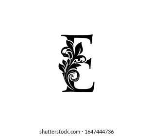 Classic Elegant letter E. Graceful royal style. Calligraphic beautiful logo. Vintage drawn emblem for book design, weeding card, brand name, business card, Restaurant, Boutique, Hotel. 