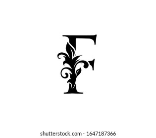 Classic Elegant letter F. Graceful royal style. Calligraphic beautiful logo. Vintage drawn emblem for book design, weeding card, brand name, business card, Restaurant, Boutique, Hotel. 