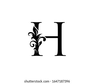 Classic Elegant letter H. Graceful royal style. Calligraphic beautiful logo. Vintage drawn emblem for book design, weeding card, brand name, business card, Restaurant, Boutique, Hotel. 