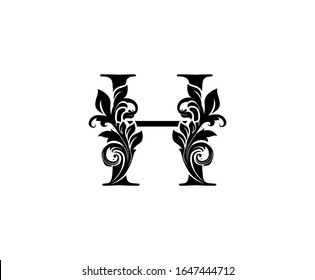 Classic Elegant letter H. Graceful royal style. Calligraphic beautiful logo. Vintage drawn emblem for book design, weeding card, brand name, business card, Restaurant, Boutique, Hotel. 