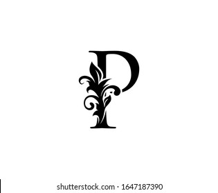 Classy P Letter Vintage Floral Logo Stock Vector (Royalty Free) 1595264857