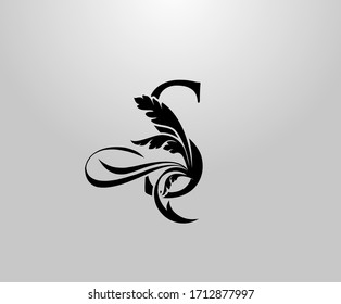 Classic Elegant letter S Floral logo. Vintage drawn emblem for book design, weeding card, brand name, business card, Restaurant, Boutique, Hotel. 