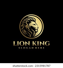 Classic and elegant lion logo with gold color. Premium luxury brand identity icon. Vector illustration.