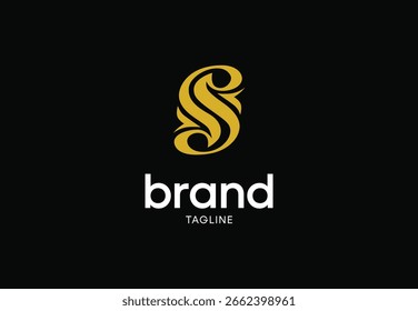 Un logotipo clásico y elegante con una letra S muy estilizada y ornamental en oro. Perfecto para una marca de lujo, moda o servicios de alta gama.