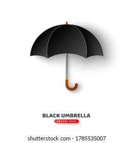 Classic elegant opened black umbrella in paper cut style isolated on white background. Vector illustration.