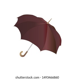 Classic elegant opened dark red umbrella isolated on white background. Vector illustration of  autumn fashion accessories 
