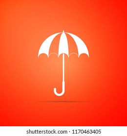 Classic elegant opened umbrella icon isolated on orange background. Rain protection symbol. Flat design. Vector Illustration