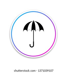 Classic elegant opened umbrella icon isolated on white background. Rain protection symbol. Circle white button. Vector Illustration