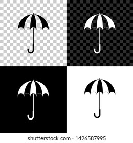 Classic elegant opened umbrella icon isolated on black, white and transparent background. Rain protection symbol. Vector Illustration