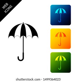 Classic elegant opened umbrella icon isolated. Rain protection symbol. Set icons colorful square buttons. Vector Illustration
