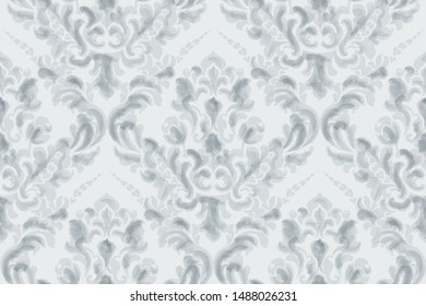 Classic elegant ornament pattern watercolor vector. Blue delicate color texture