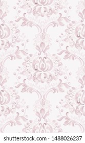 Classic elegant ornament pattern watercolor vector. Pink delicate color texture