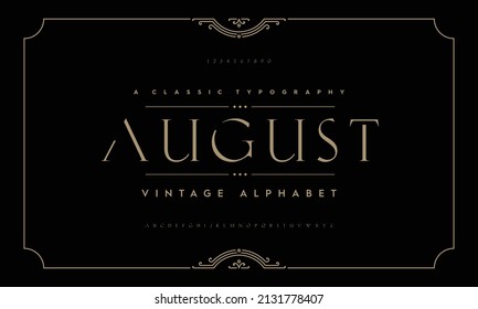 Classic elegant typography. Alphabet and numbering  uppercase. Vector illustration word.