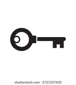 Una Ilustración vectorial monocromática clásica y elegantemente diseñada presenta una llave esquelética estilizada, con un arco redondo con un círculo interior distintivo, un eje delgado y un ala intrincadamente cortada, que encarna conceptos de acceso, seguridad, misterio, soluciones y significado histórico, representados en una silueta negra audaz contra un fondo azul claro-verde, lo que sugiere posibilidades potenciales y de desbloqueo.