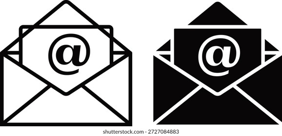 Ícone de Email Envelope Clássico para Comunicação, Mensagens, Contato e Business Notification Systems vetor