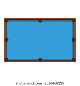 Classic empty pool table with blue cloth and brown wooden frame, inviting players for a game