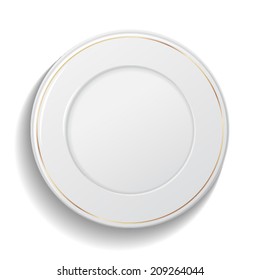 Classic empty white plate isolated on white background. Menu template. Vector illustration. There is place for your text. 