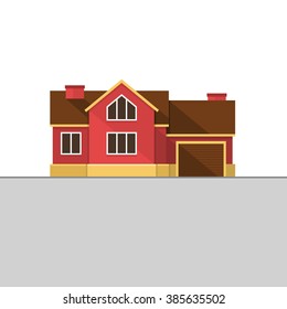 Classic English House Facade. Red Brick Home. Vector