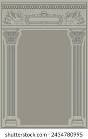 Classic engraved arch postcard frame vintage. Vector blank cover