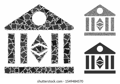 Classic Ethereum bank mosaic of tuberous items in variable sizes and color hues, based on classic Ethereum bank icon. Vector trembly items are combined into collage.