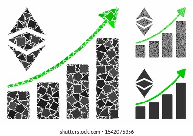 Classic Ethereum growth trend composition of bumpy elements in various sizes and color tones, based on classic Ethereum growth trend icon. Vector bumpy elements are composed into mosaic.