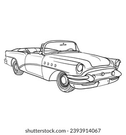 Classic European convertible sports cars Vector Illustration line art with two-door, two-seater, Hand-Drawn Outline Design, Isolated on White Background