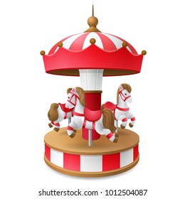 classic european style small vintage horse merry-go round carnival carousel isolated on white background. 3d realistic vector illustration