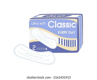 Classic every day feminine pads ultra soft with package vector illustration isolated on white background