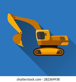 Classic excavator flat style icon with shadow