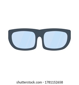 Classic eyeglasses with black frame, isolated on white background. Vector illustration, flat design element, cartoon style.