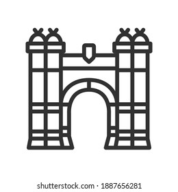 Klassische Fassade mit Bogen, lineares Symbol. Linie mit bearbeitbarem Hub