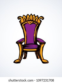 Classic fashion palace lux exquisite purple sit arm stool design on white room background. Bright lilac color hand drawn logo sketchy in art retro doodle cartoon graphic style with space for text