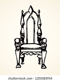 Classic fashion palace lux exquisite sit arm stool design on white background. Freehand line black ink hand drawn logo sketchy in art retro doodle cartoon graphic style pen on paper and space for text