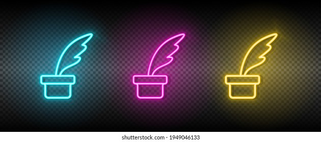 classic, feather, ink vector icon yellow, pink, blue neon set. Tools vector icon