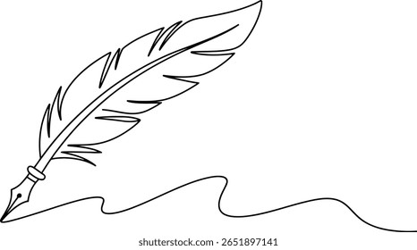 Pena Quill Pena Clássica em Desenho de Uma Linha - Símbolo de Escrita, Literatura, Poesia e Expressão Criativa