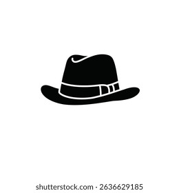 Classic fedora hat black and white icon.