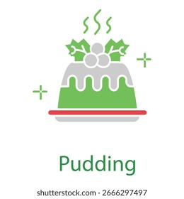 Classic Festive Pudding with Holly Vector Illustration Icon for Christmas
