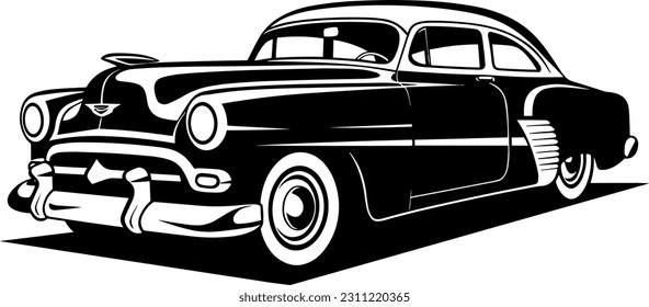 classic fifties car icon in black and white