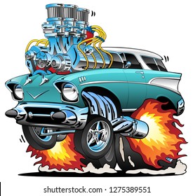 Classic Fifties Hot Rod Muscle Car Cartoon Vector Illustration