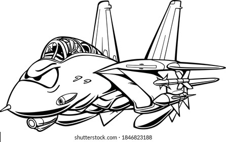 Classic Fighter Jet Aircraft Cartoon Vector Illustration