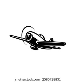 Classic Fighter Plane Vector. WW2 Plane Monochrome Vector Isolated