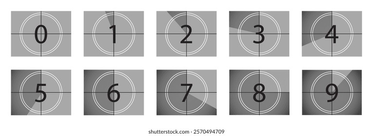 Classic Film Countdown Numbers Collection Vector Set