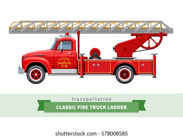 Classic fire truck ladder side view. Vector isolated illustration