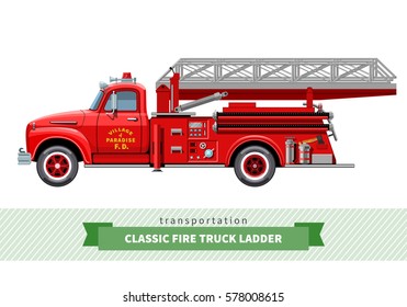 Classic fire truck ladder side view. Vector isolated illustration