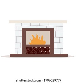 Classic fireplace. Flat drawing style. Vector.
Comfortable, cozy, warm, home fireplace.