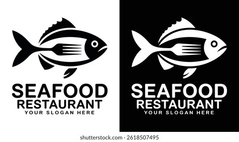 Classic fish and fork logo for seafood restaurants and oyster bars perfect for fresh daily catches and coastal dining experiences