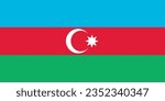 Classic flag Azerbaijan. Official flag Azerbaijan with size proportions and original color. Standard color and size. Independence Day. Banner template. National flag Azerbaijan with coat of arms.